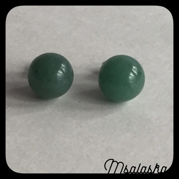 Jewelry - Green Adventurine Gemstone Ball Stud Earrings